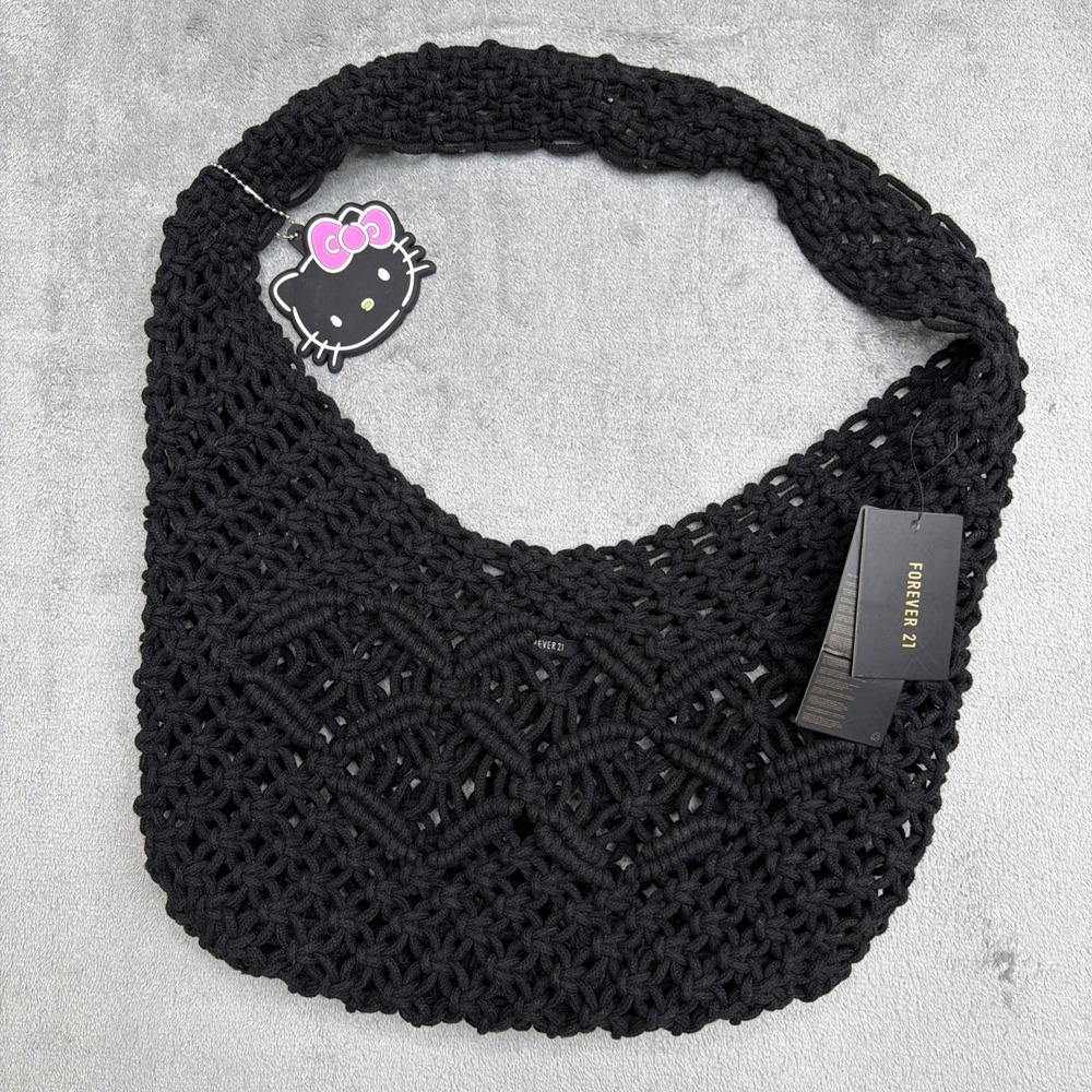 Forever 21 Hello Kitty Knit Purse Small Bag Black NEW NWT‎